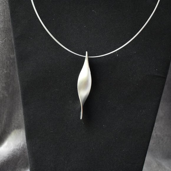 Silver Twist Necklace on Double Wire Chain - Picture 6 of 11